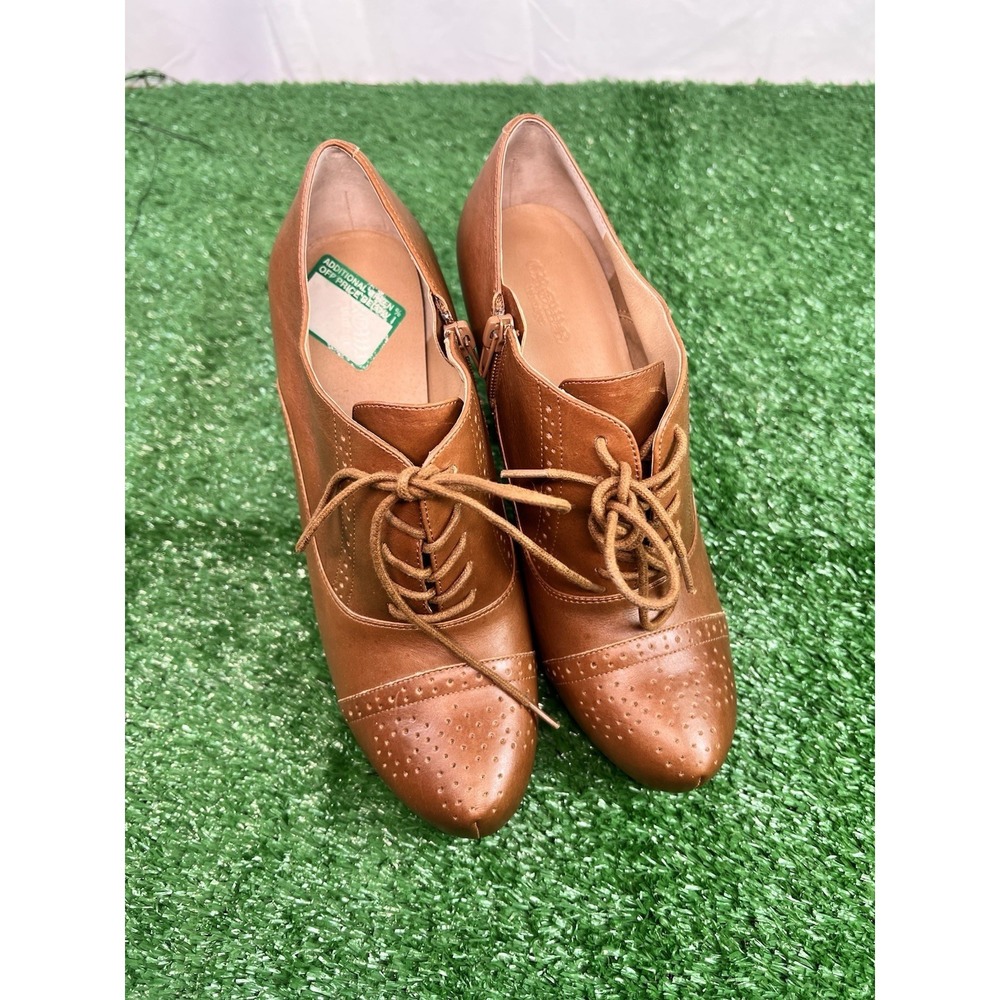 Crown Vintage Tessford Leather Block Heels 9.5 Lace Up Platform Oxfords Shoes - Picture 4 of 12